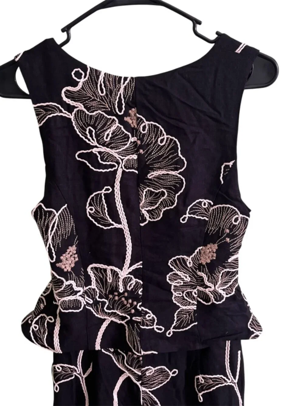 Zara Floral Embroidered Jumpsuit Black Ecru Wide Leg Linen Blend Small Summer